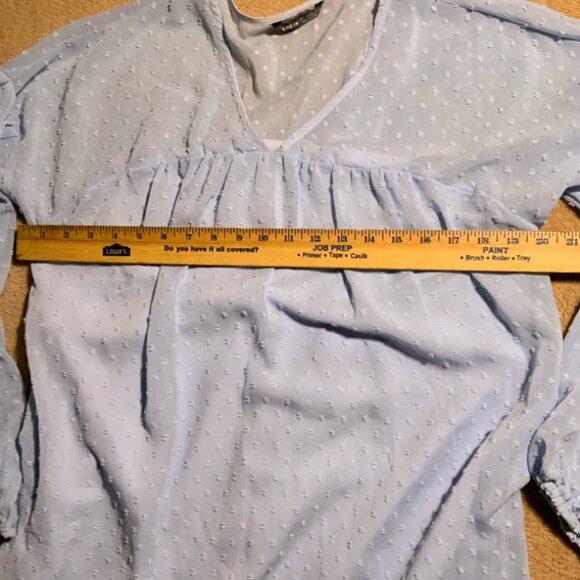 SHEIN Sz Large Light Baby Blue 3/4 Sleeve V-neck Blouse (G) - Picture 6 of 7